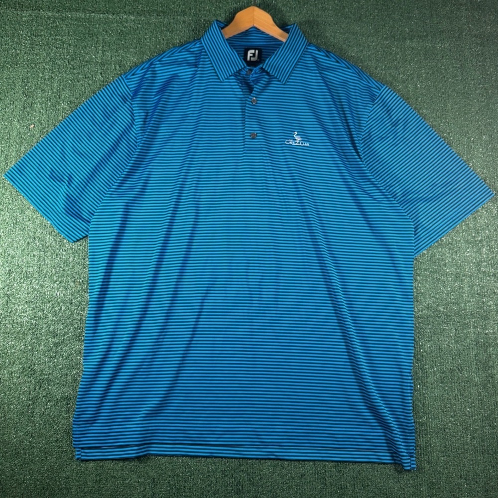 FootJoy Polo Shirt Mens XXL Blue Striped The Cape Club Golf Performance